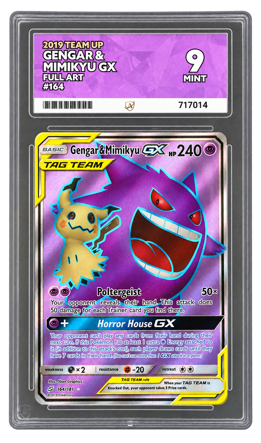 ACE 9 Gengar & Mimikyu-GX slab, certificate 717014, transparent background