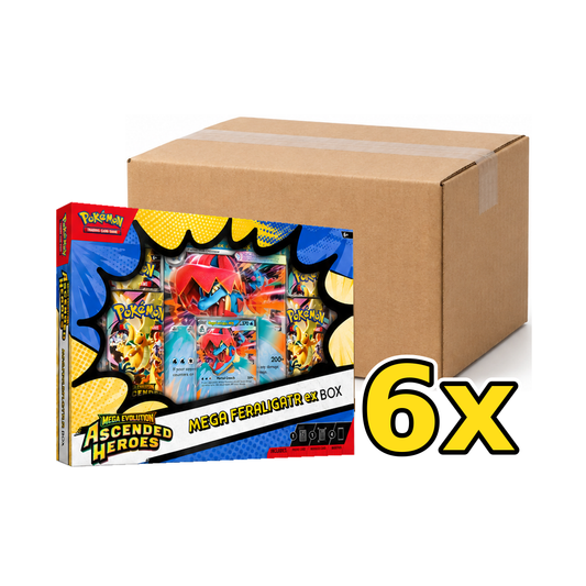 Retail product front-left with illustrative brown carton and yellow 6x bottom-right