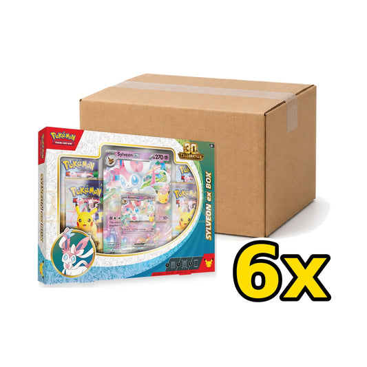 Pokémon 30th Anniversary Sylveon ex Box sealed case of 6, carton and retail box