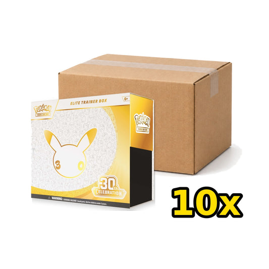 Pokémon 30th Anniversary Elite Trainer Box sealed case of 10, carton and retail ETB