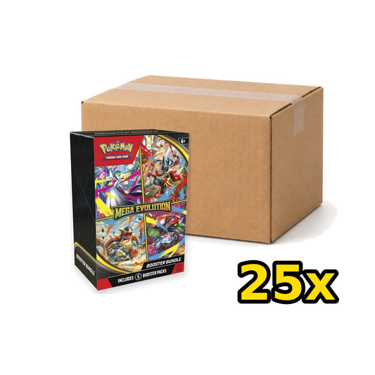 Pokémon Mega Evolution Booster Bundle sealed case of 25 bundles, carton and representative bundle