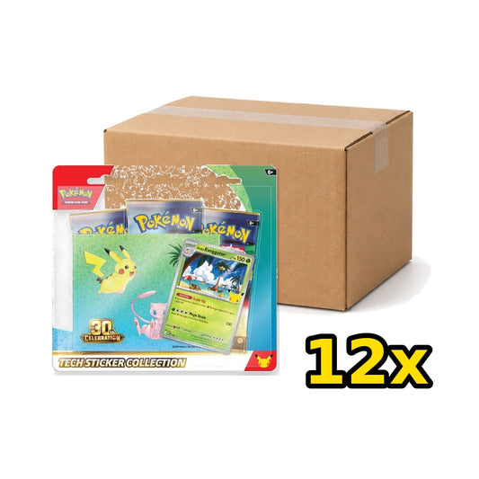 Pokémon 30th Anniversary Tech Sticker Collection case of 12, carton and representative collection